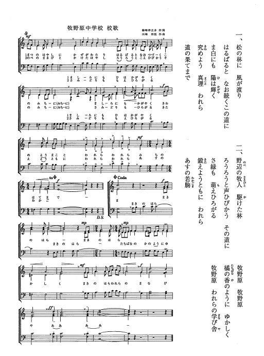 松戸市立牧野原中学校　校歌