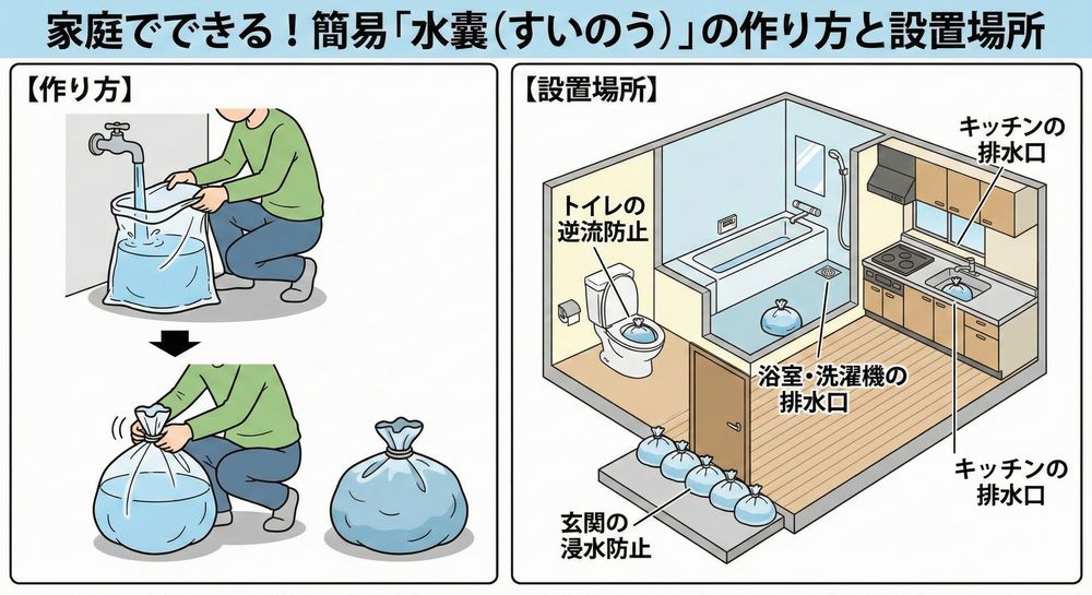 家庭でできる！簡易「水嚢（すいのう）」の作り方と設置場所