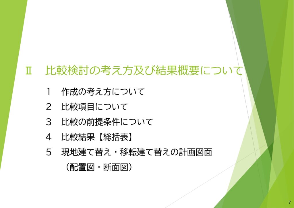 市役所新庁舎建て替え場所比較検討結果表