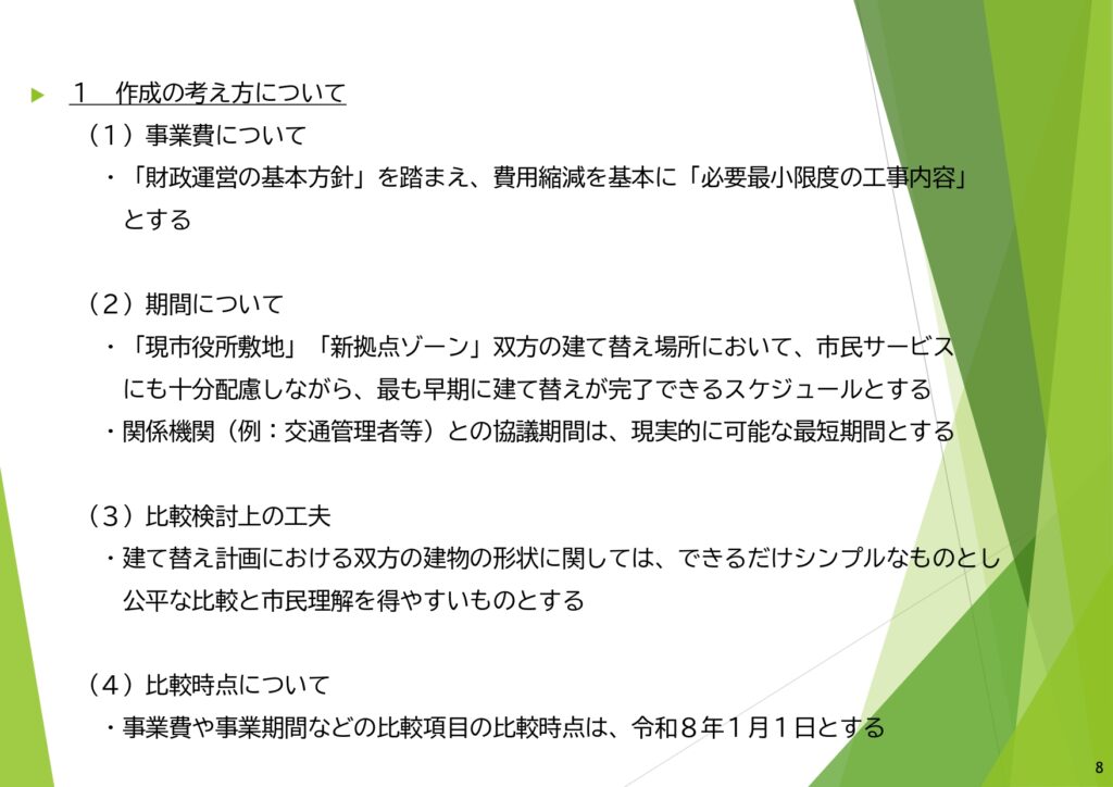 市役所新庁舎建て替え場所比較検討結果表