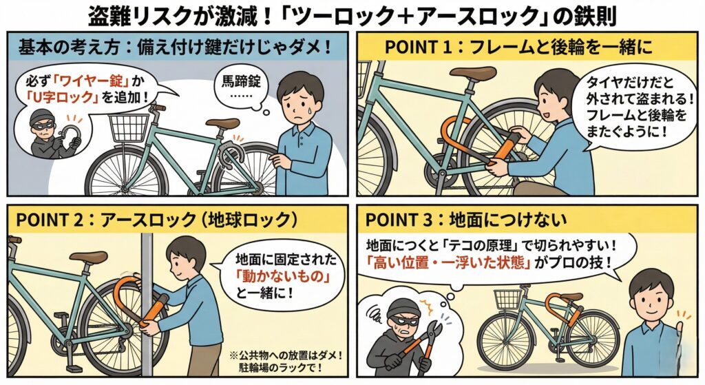 盗難リスクが激減！「ツーロック＋アースロック」の鉄則