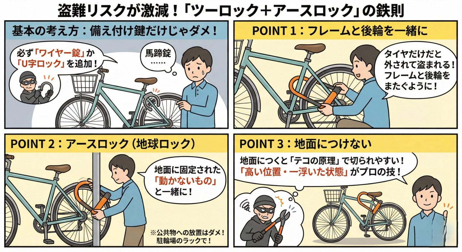 盗難リスクが激減！「ツーロック＋アースロック」の鉄則