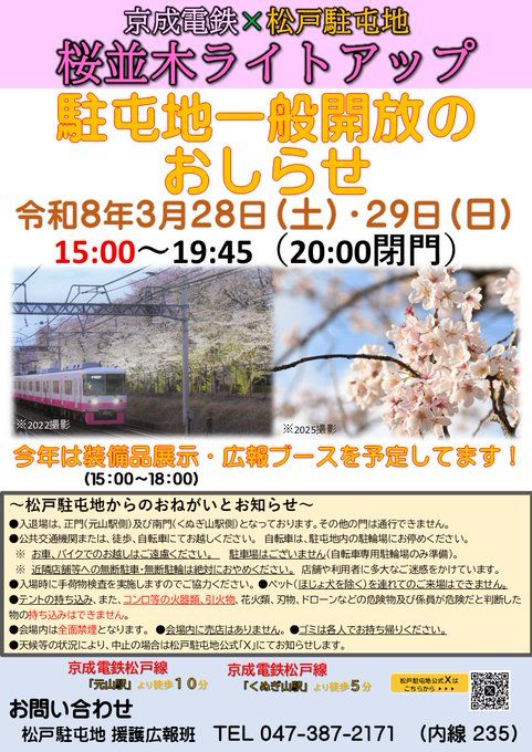 松戸駐屯地の桜並木ライトアップ
